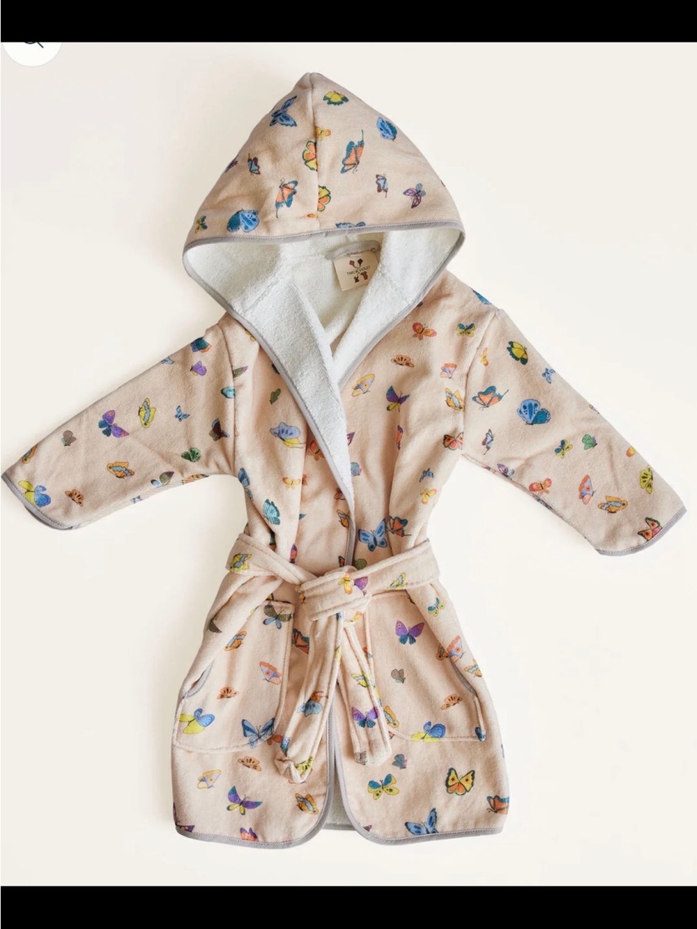 🦋 Timo & Violet Butterfly Hooded Bathrobe 1-2Y Velour Terry